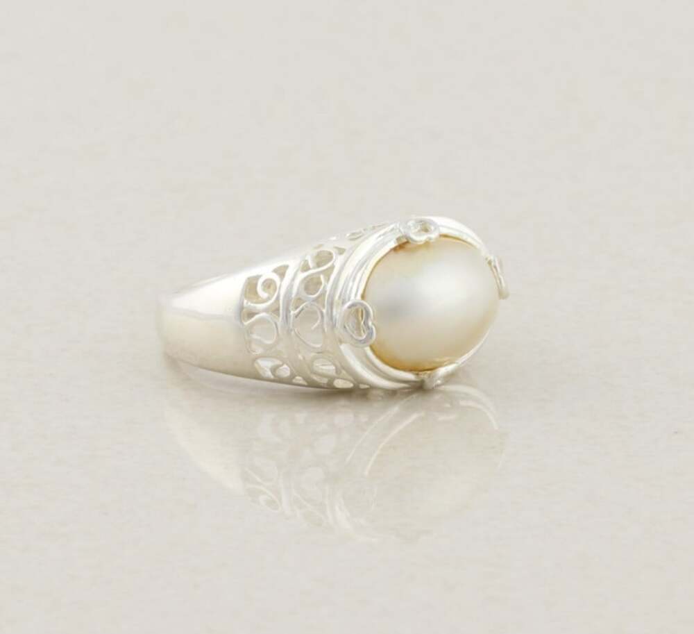 Sterling Silver Freshwater Pearl Ring Heart Design Size 7 1/4